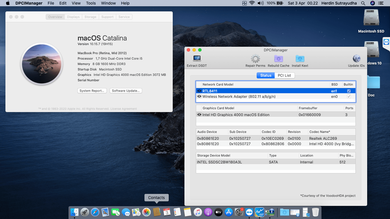 Success Hackintosh macOS Catalina 10.15.7 Build 19H15 at Acer Aspire V5-471PG
